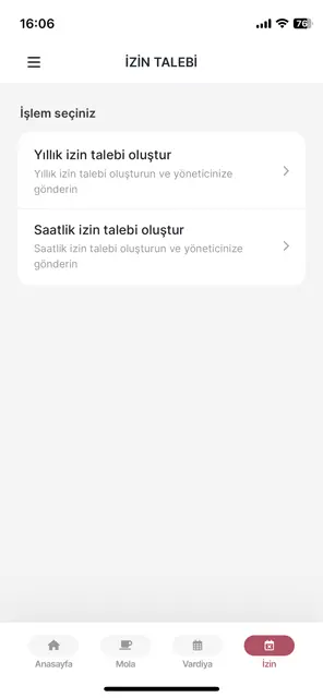 Yıllık veya Saatlik İzin Yönetimi ve İzin Talepleri Ekran Görüntüsü