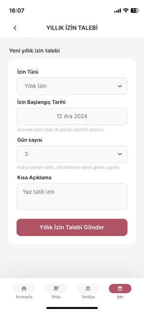 Yıllık veya Saatlik İzin Yönetimi ve İzin Talepleri Ekran Görüntüsü 02
