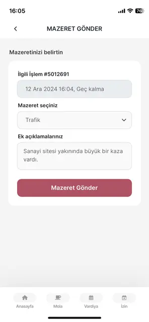 Mazeret Girişi Ekran Görüntüsü 02