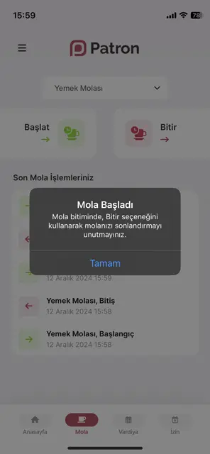Mola Yönetimi ve Takibi Ekran Görüntüsü 02