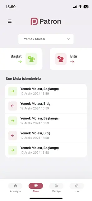 Mola Yönetimi ve Takibi Ekran Görüntüsü