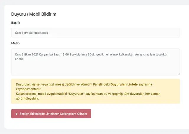 Toplu Duyuru Gönderme